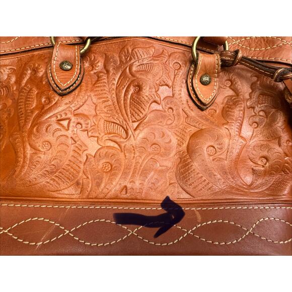 Patricia Nash Brown leather embossed purse/bag/tote braided straps tassel detail - Picture 9 of 9